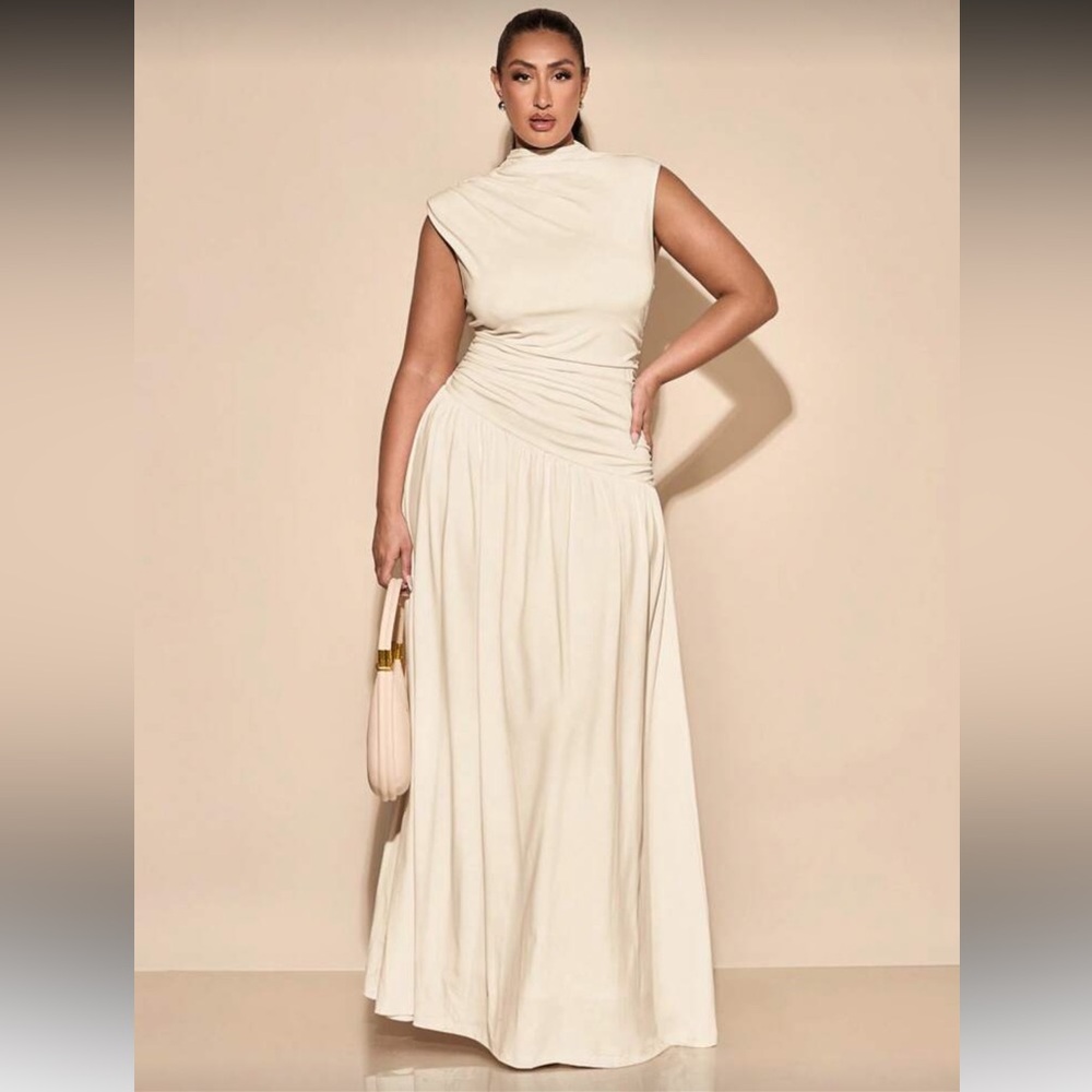 SHEIN Apricot Sleeveless Ruched Maxi Dress